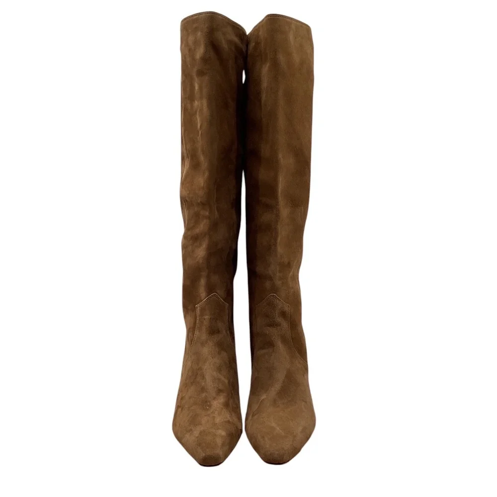 Veronica beard  Brown Suede Knee High Pointed Toe Stiletto Heel Pull On Boots